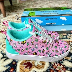 Heelys Minecraft Shoes Pink Aqua Graphic Print Lace Up Low Tops Youth 5 Women 6